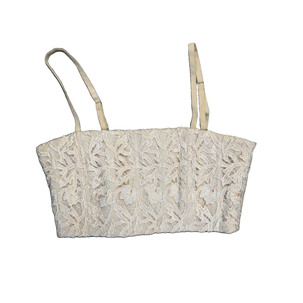 Alice + Olivia Lace Crop Bustier Top Womens 10 Ivory Cream Floral Bridal Cami